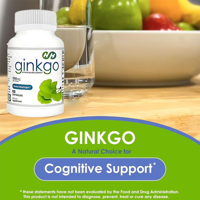 Ginkgo Biloba Extract - 栄養豊富なイチョウ葉エキス550mgサプリメント 認知機能と記憶力のサポート 精神の明晰さと集中力の向上 60カプセル