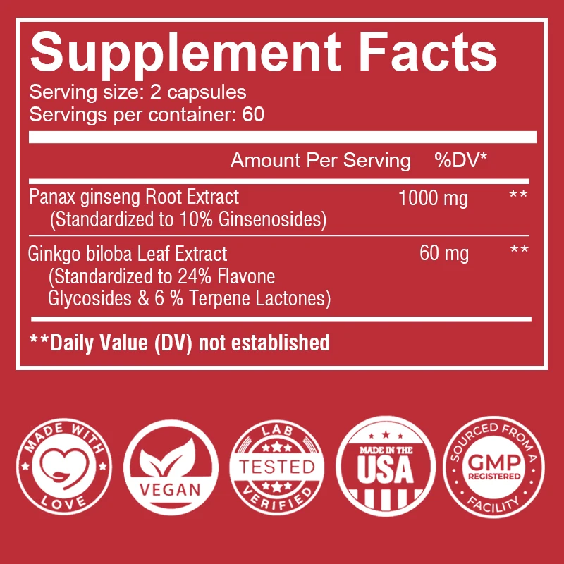 韓国紅参カプセル - 免疫システムをサポートし、運動能力を向 - Ginkgo Biloba Extract のレビューと価格