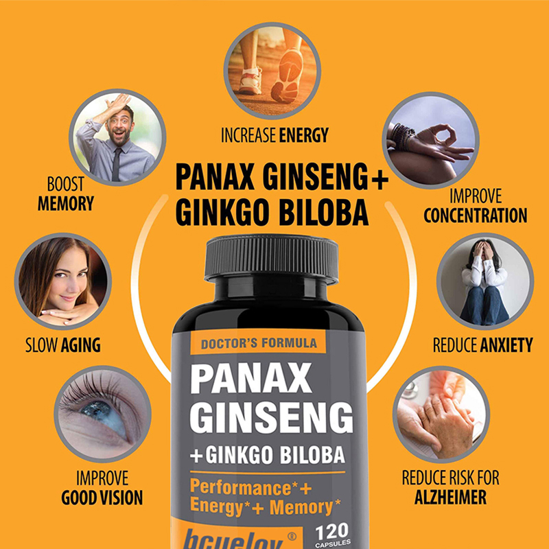 高麗人参とイチョウの抽出物カプセルは、エネルギーと活力、アン - Ginkgo Biloba Extract のレビューと価格