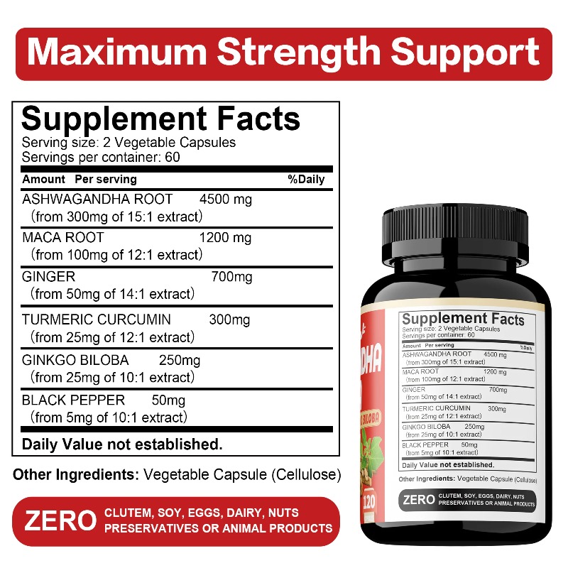 アシュワガンダとマカのサプリメント - ストレス、気分、体力 - Ginkgo Biloba Extract のレビューと価格